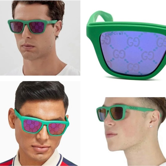 GUCCI MATT GREEN “GG”LOGO MIRRORED LIGHTWEIGHT SUNGLASSES - Picture 11 of 16